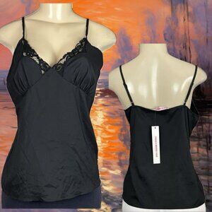 French Rendez Vous S Black Lace Trim V- Neckline Adjustable Straps Camisole Top